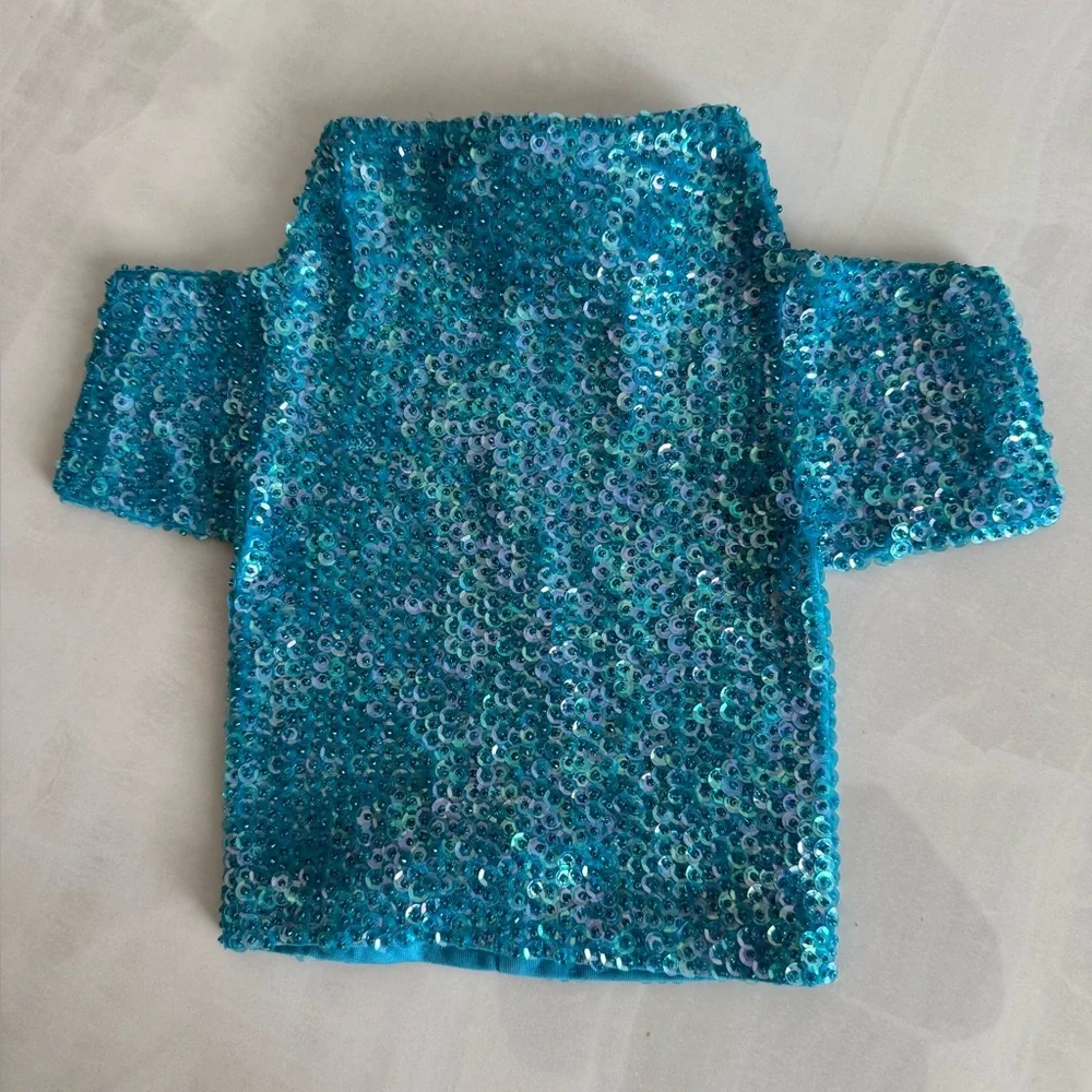Hand beaded Attitudes by‎ Debra for pets Blue Sequin Dog Sweater. Brand new!